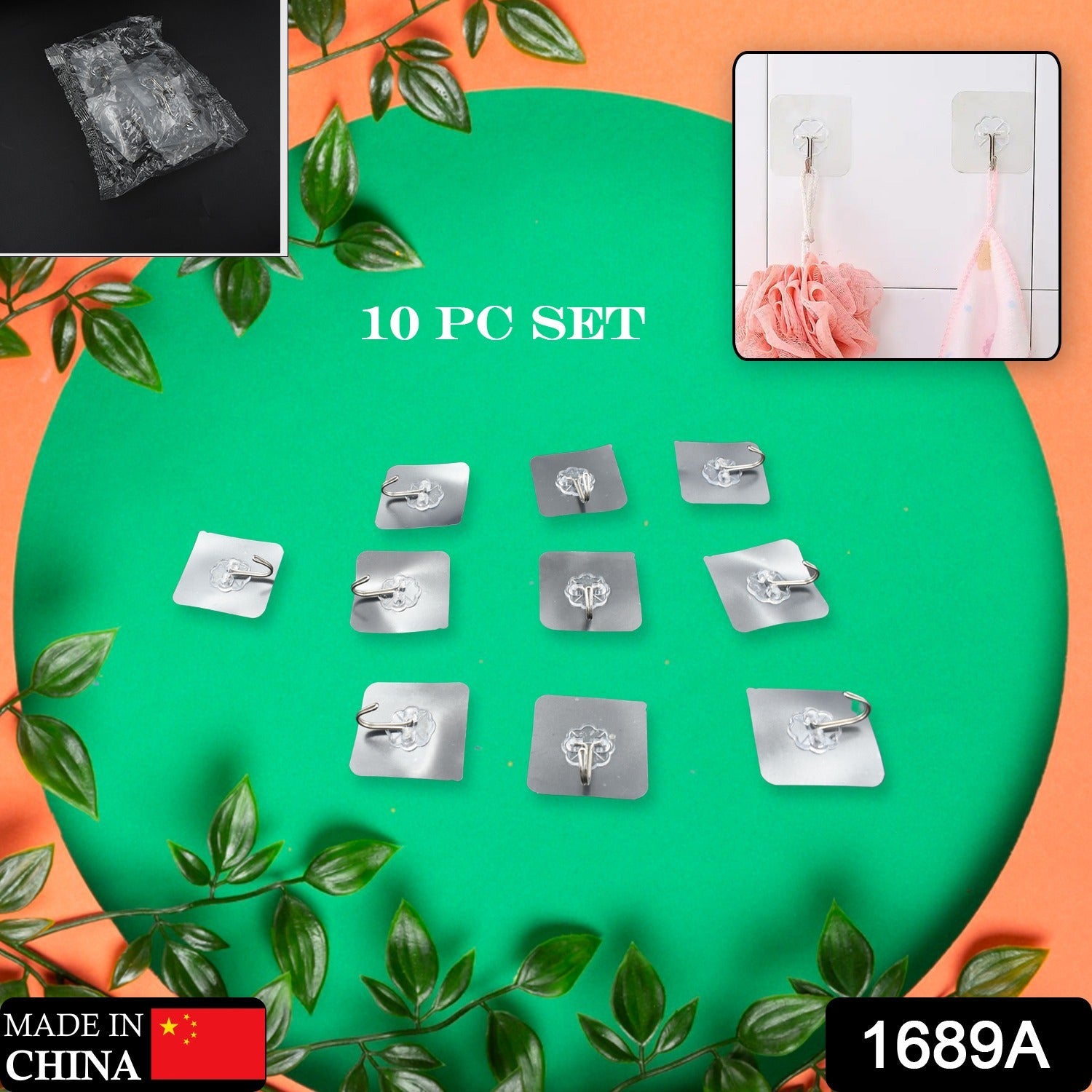 1689a Self Adhesive Heavy Duty Waterproof Transparent Sticky Plastic & Stainless Steel Wall Hooks (10 Pc Set) 1689a Self Adhesive Heavy Duty Waterproof Transparent Sticky Plastic & Stainless Steel Wall Hooks (10 Pc Set)